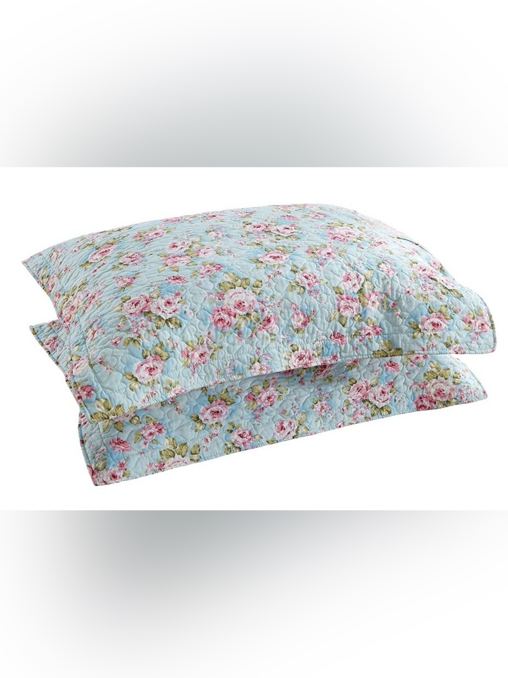 Farmhouse Floral Queen Size Shams 100% Cotton (2-Pack) BLUE ROSE